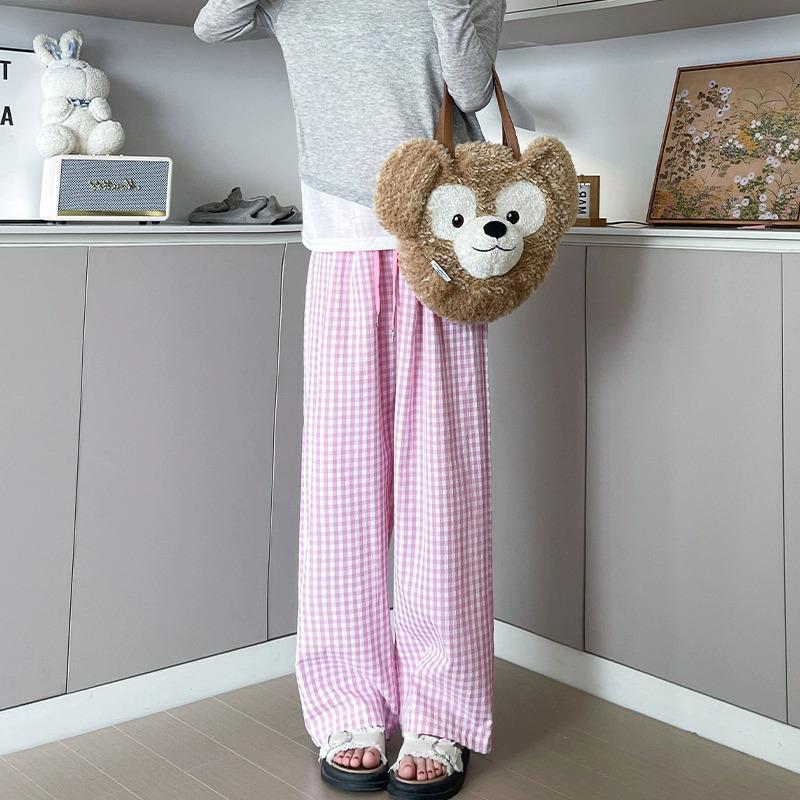 Women's Summer High-Waist Plaid Casual Pants: Slimming Straight or Wide Leg Draped Design