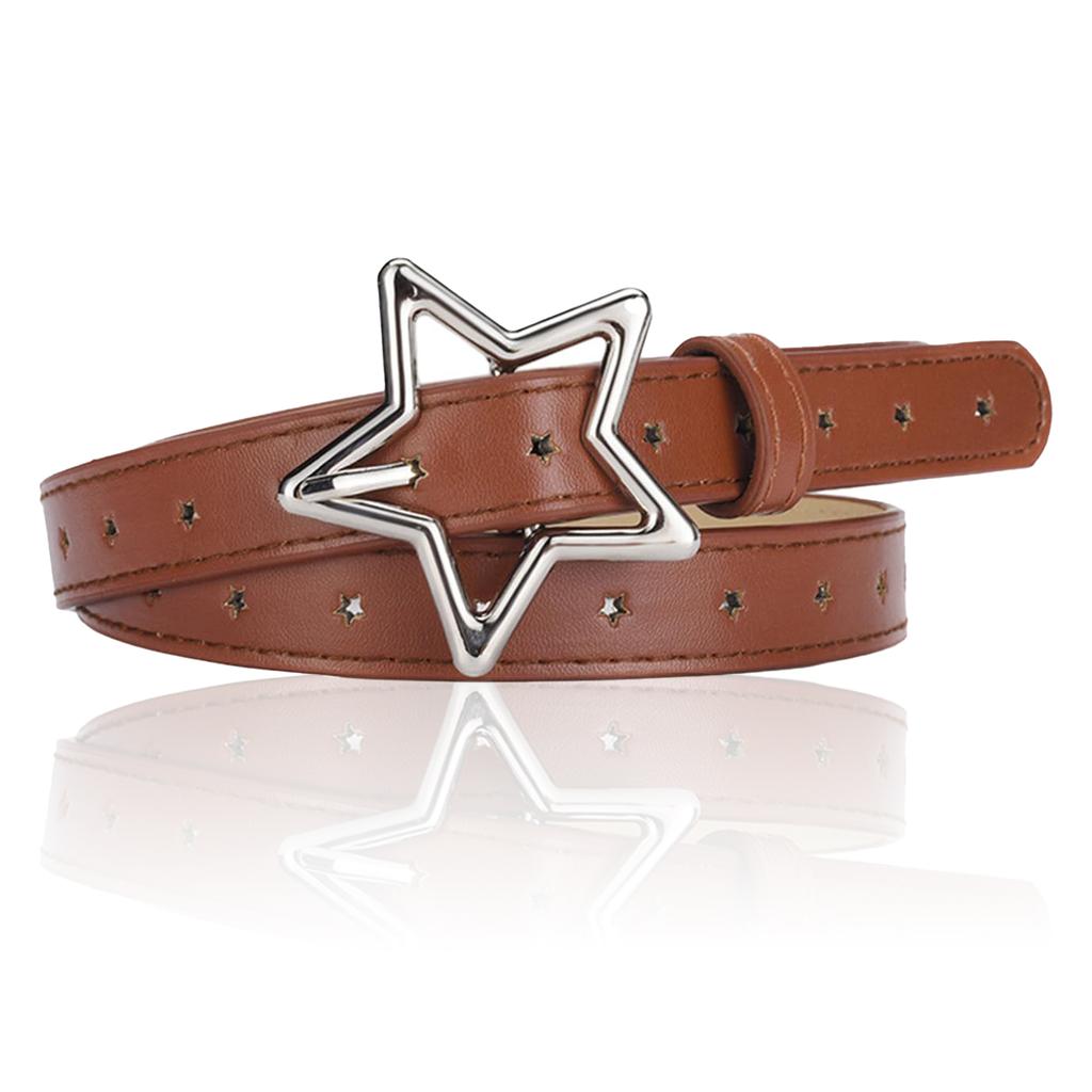 Hollow Star Buckle PU Leather Belt for Children, Thin Star Cutout Hole Waist Strap Decorative Belt for Jeans Dresses
