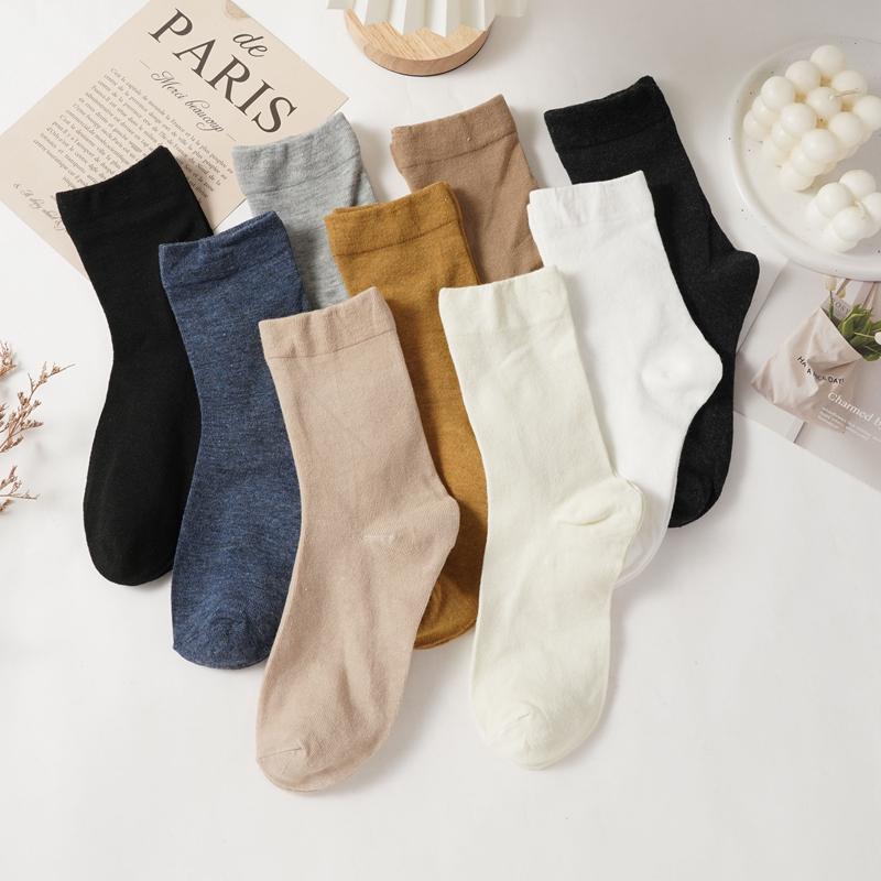 Versatile Solid Color Mid Tube Socks Japanese Casual Breathable Pile Socks Comfortable