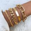 4pcs Simple Punk Chunky Chain Bracelet Set for Women Dainty Boho Fashion Charm Bracelet Holiday Dating Gifts Daily Wear Jewelry