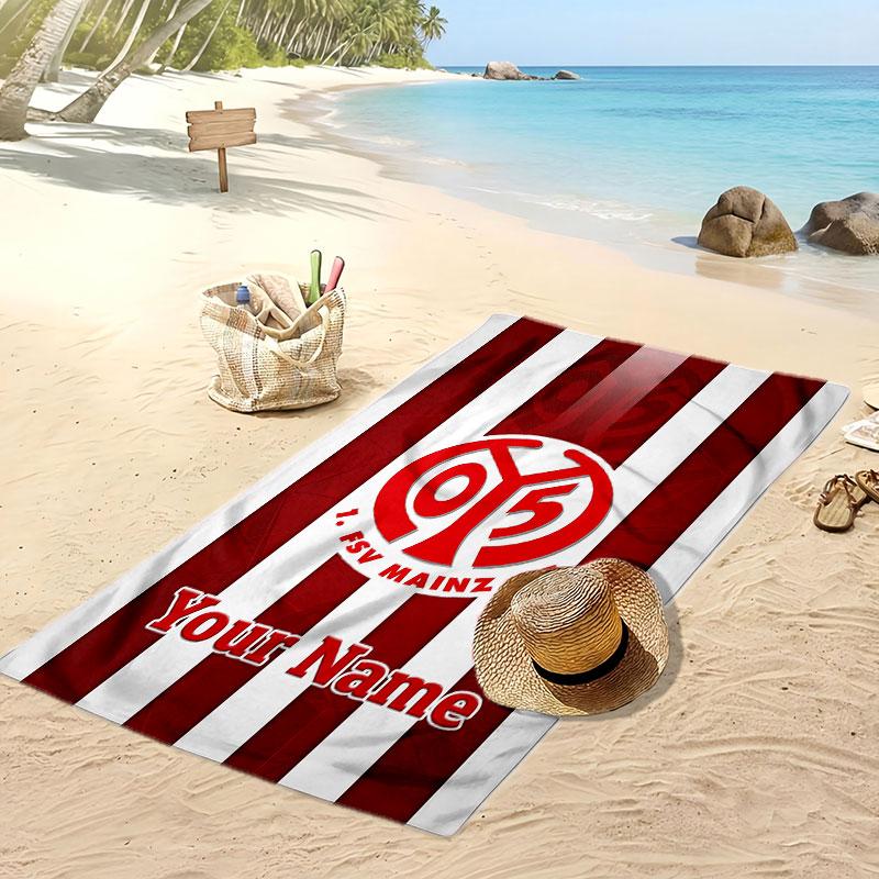 Mainz 05 Personalized Printed Beach Towel Soccer Logo Support Custom Name Text Absorbent Towel For Sport Travel Special Gift
