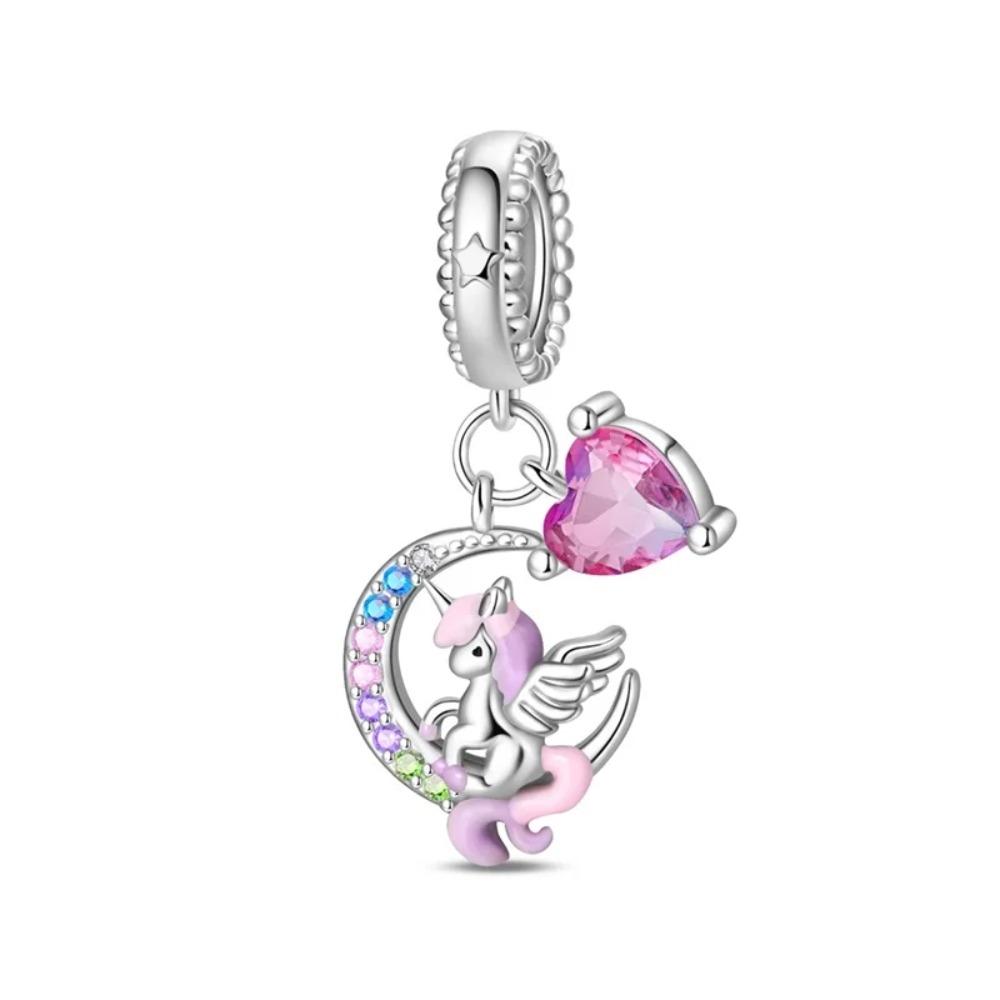 925 Silver Unicorn Pendant Noctilucent Charm Bead DIY Princess Bracelet Colorful Jewelry Gift for Women