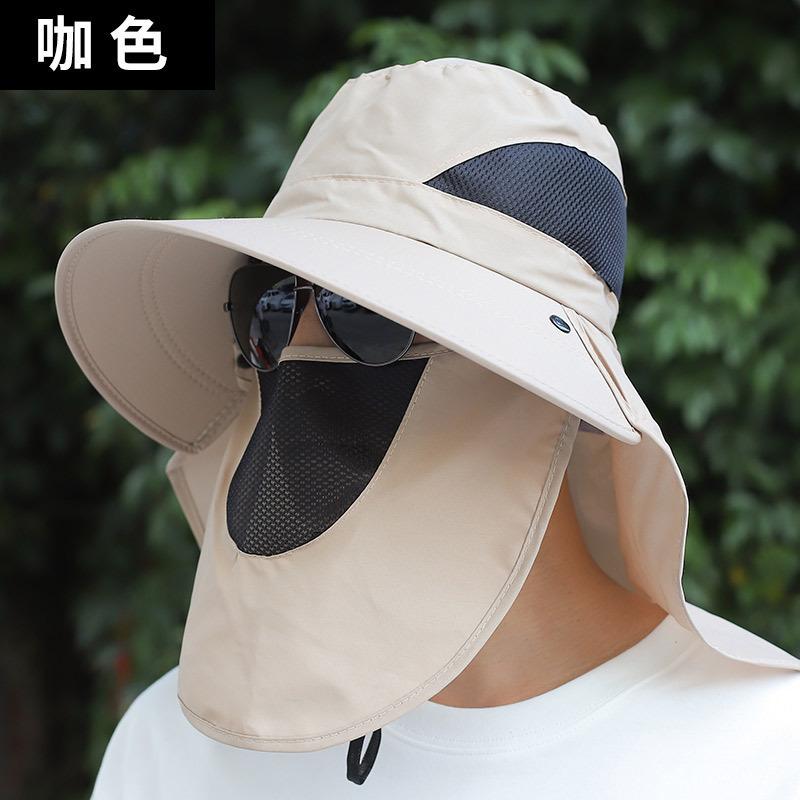 Eimerhut Herren Sommer Outdoor Hut Sonnenschutz Gesichtsmaske Sonnenschutzhut Große Krempe Herren Sonnenhut