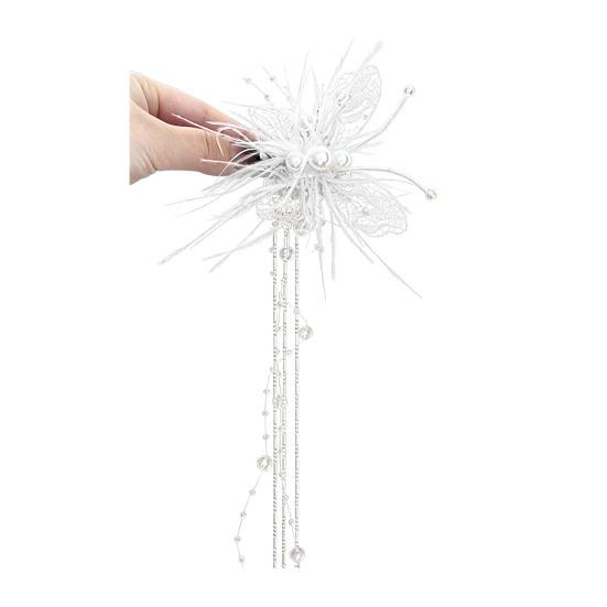 

Women Hairpin Imitation Pearl Feather Butterfly Decor Hair Clip with Beads Tassel Sweet Hair Accessories білий