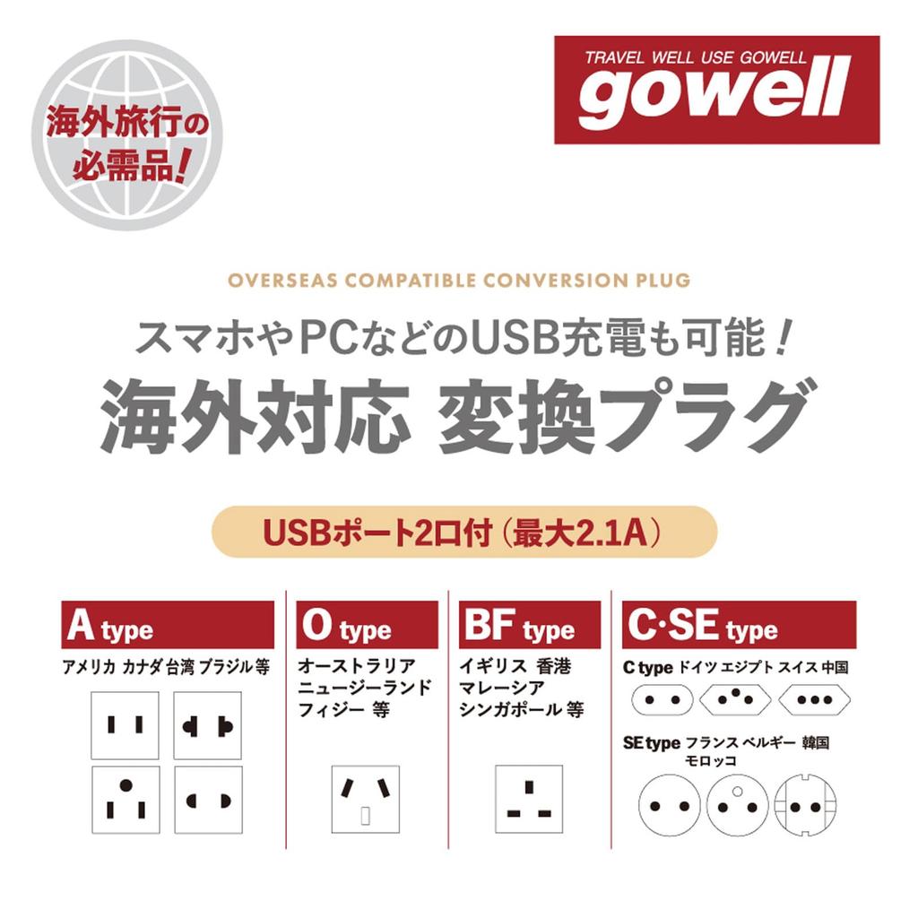 gowell International Adapter Plug Power Strip with 2 USB Compatible with and Charging in the and Taiwan Ports, Multi-Purpose Adapter, Outlets,