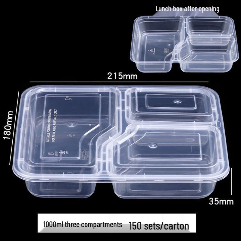 Wutuo Disposable Divided Meal Boxes with Domed Lids
