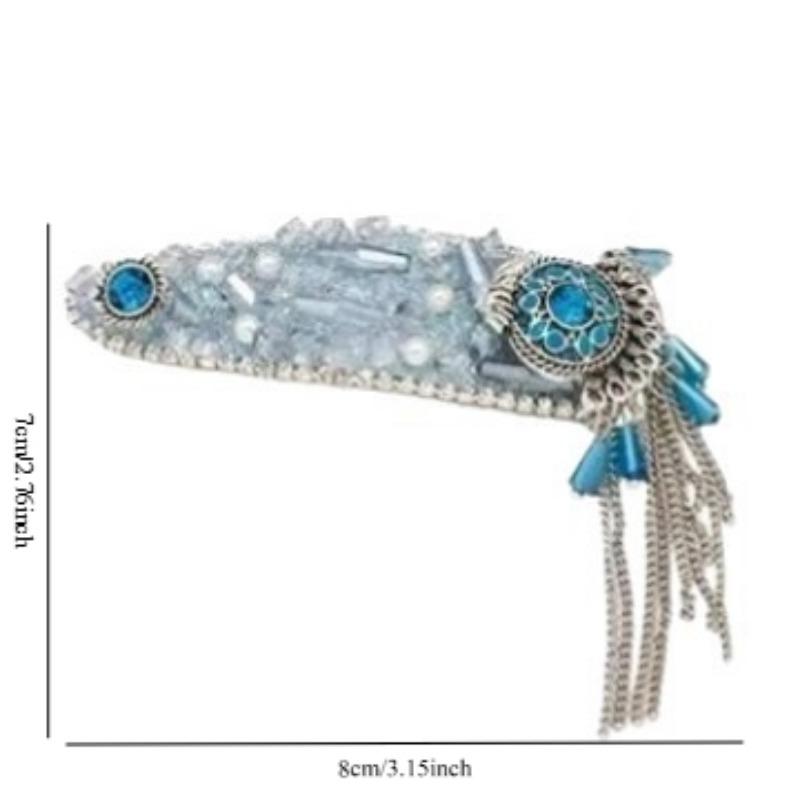 

1PC Sapphire Blue~ Healing Flash Diamond Pearl Famous Style Forehead Tassel Edge Clip Female Personality Temperament Hairpin Hair Accessories