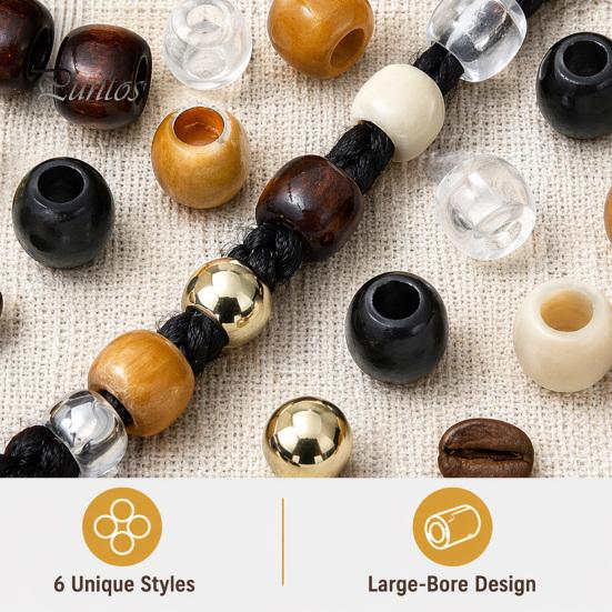 Multi-strand Braid Beads 60Pcs Dreadlock Hair Accessories, Large Hole for Thick Braids And Kids Adult Dreadlocks, Multi-Color Imitation Wood