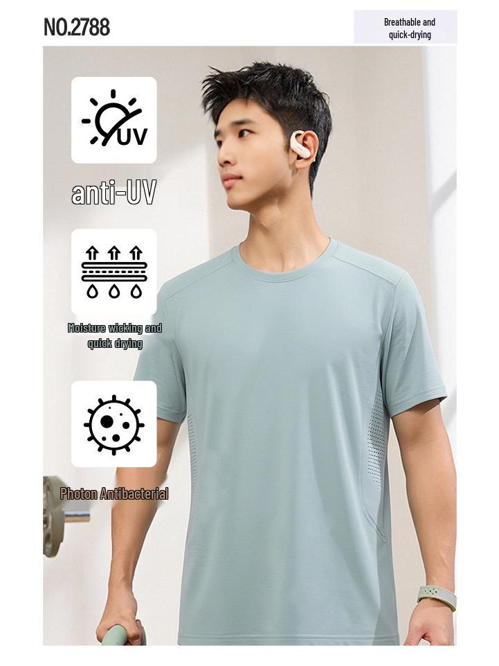 Camiseta de Algodón Unisex Transpirable de Secado Rápido, con Agujeros Laterales Respirables, Cuello Redondo, Manga Corta para Deportes al Aire Libre y Uso Casual