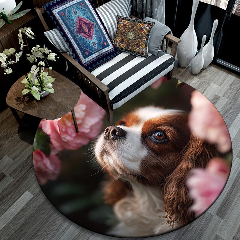 Bernese Mountain Dog Round Area Rug,Carpet Rug for Living Room Bedroom Sofa Playroom Decor,Non-slip Floor Mat