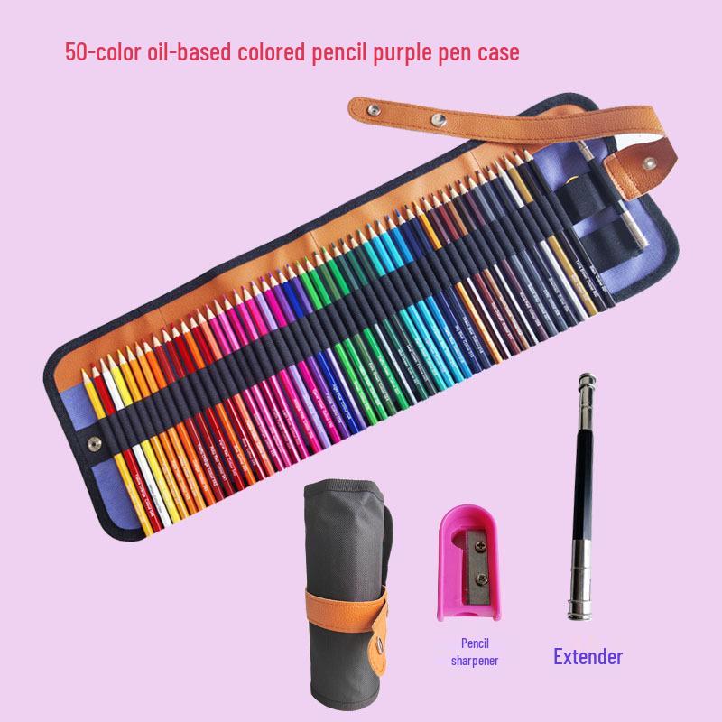 50-Color Wooden Hexagonal Oil-Based Colored Pencil Set for Adults and Art Students with Water-Soluble Paintbrushes.