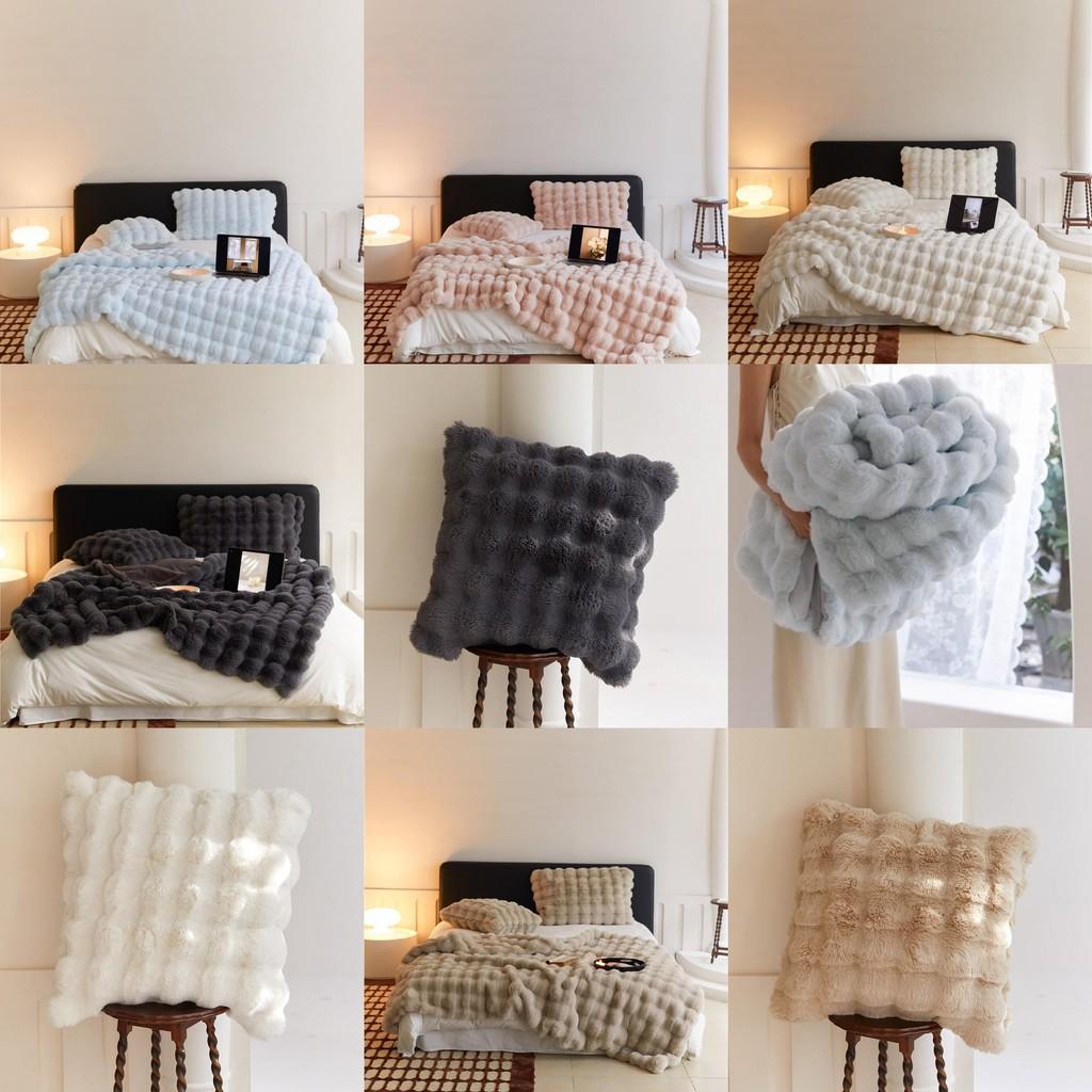 Elegant Toscanian Ins Style Thick Warm Faux Rabbit Fur Blanket Soft Cozy Cover In White