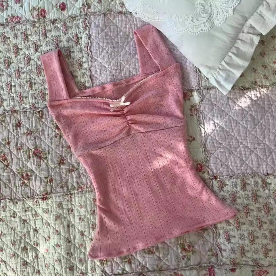 Y2K Harajuku Lace Bow Camisole - Spicy Girl Retro Summer Top