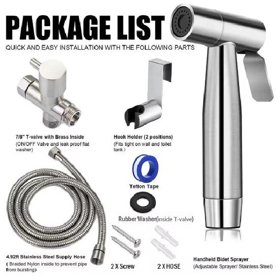 Handheld Toilet Bidet Sprayer Set Kit Stainless Steel Hand Bidet faucet for Bathroom Hand Sprayer Shower Head
