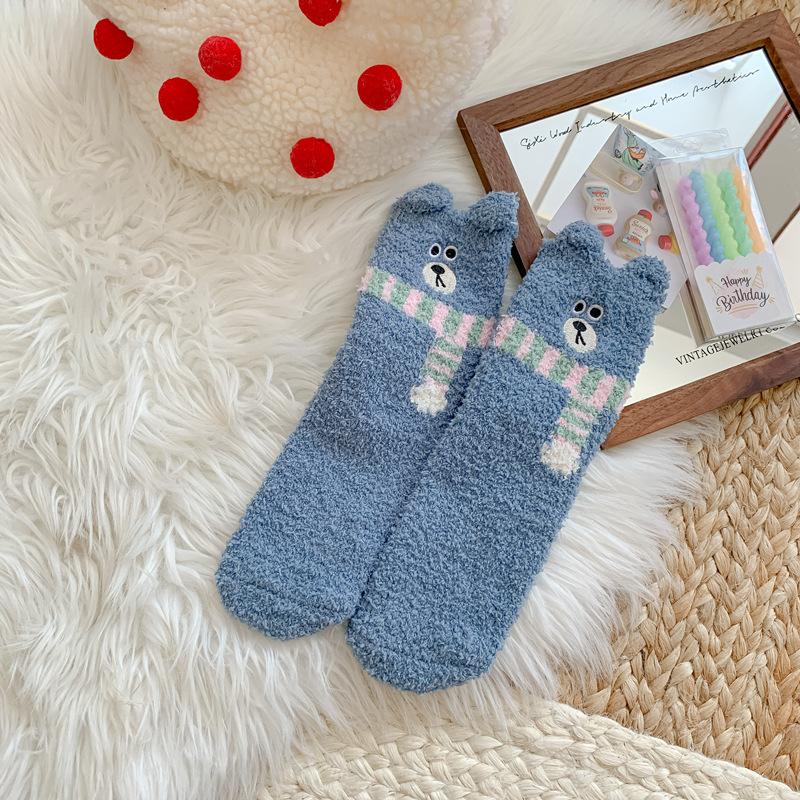 10Pair 25 Cute Coral Fleece Socks Women'S Winter Cartoon Home Sleep Socks Winter Thickened Non-Shedding Floor Socks