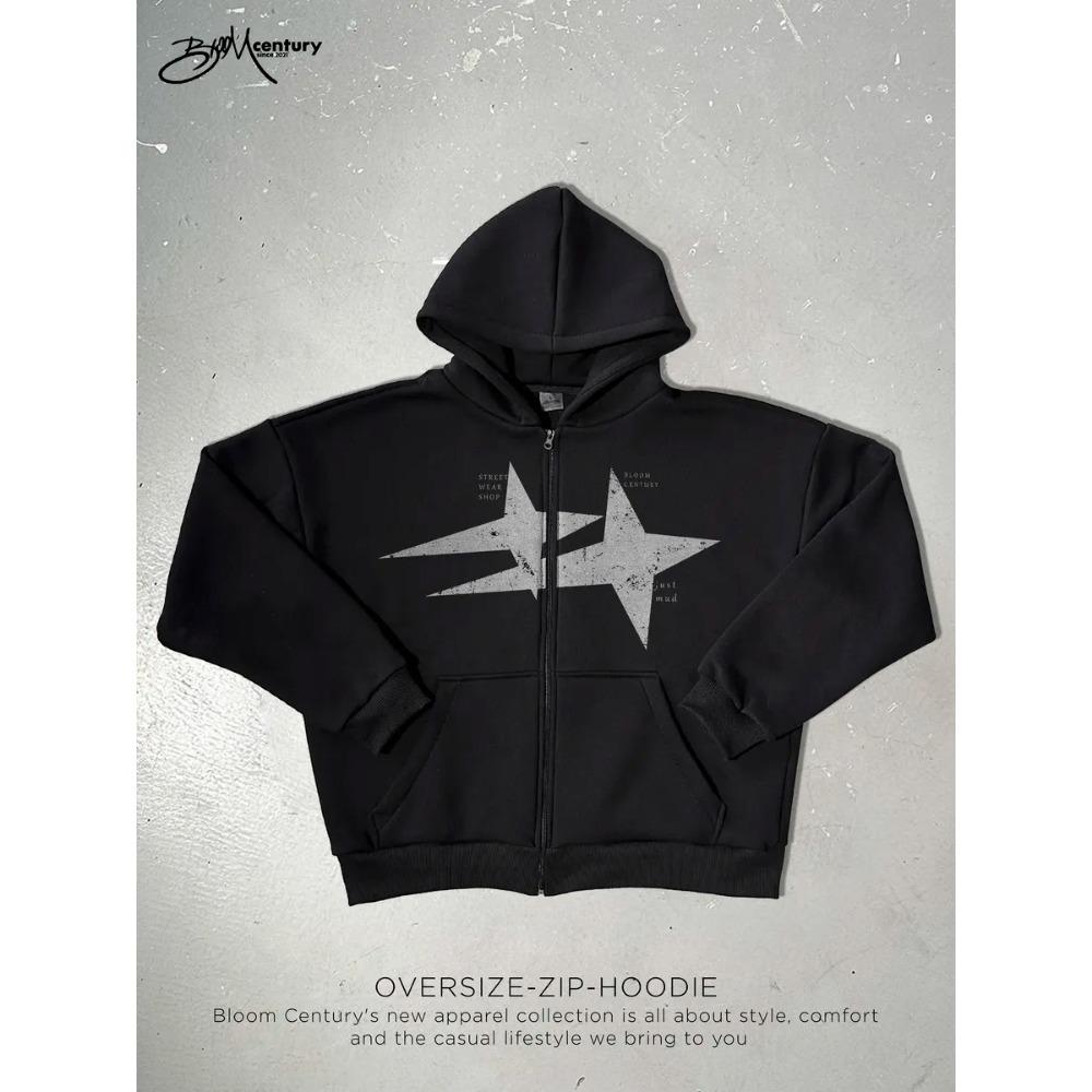 

New Hip-hop Zipper Hoodie Hoodie Star Print Couple Sports Fashion Trend Cardigan Sports Running Top S