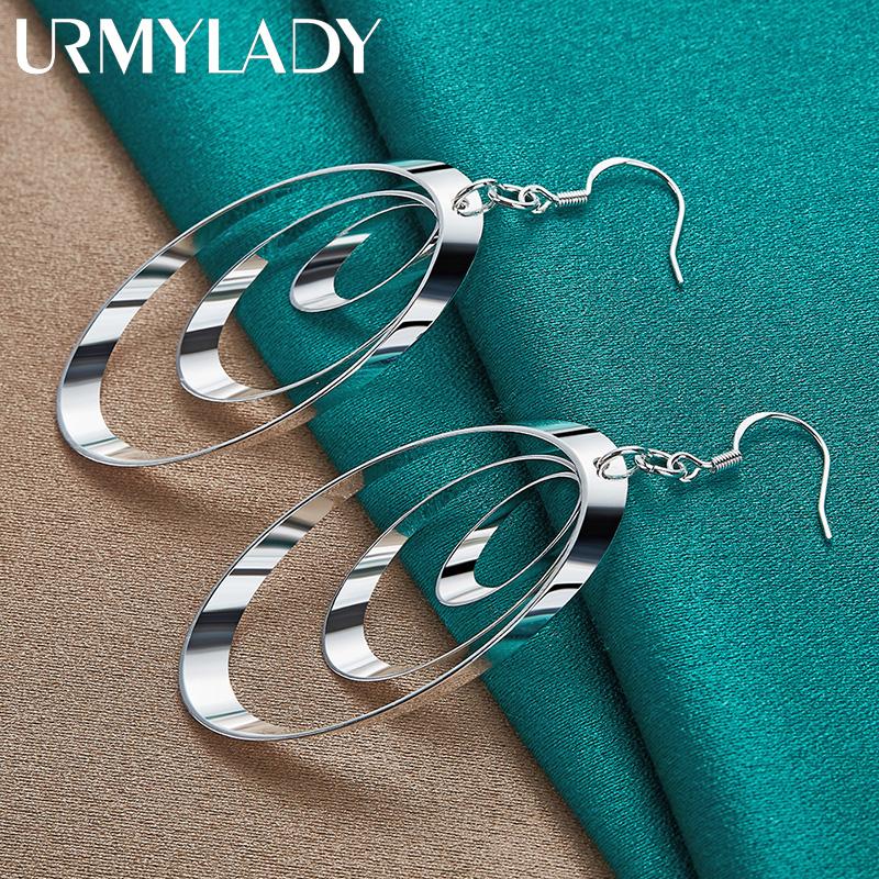 925 Sterling Silver Oval Multi Circle Swirl Earrings for Women Wedding Engagement Party Fashion Jewelry