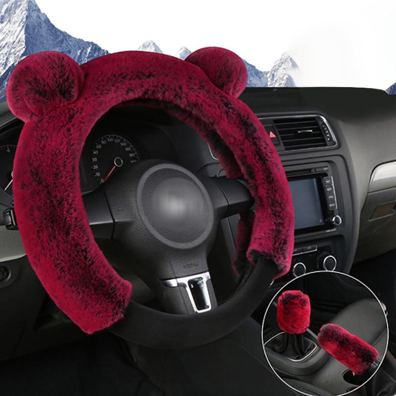 Husă universală pentru volan, cu desene animate, plus urechi Kawaii, drăguț, iarnă, husă caldă, accesorii pentru interior auto