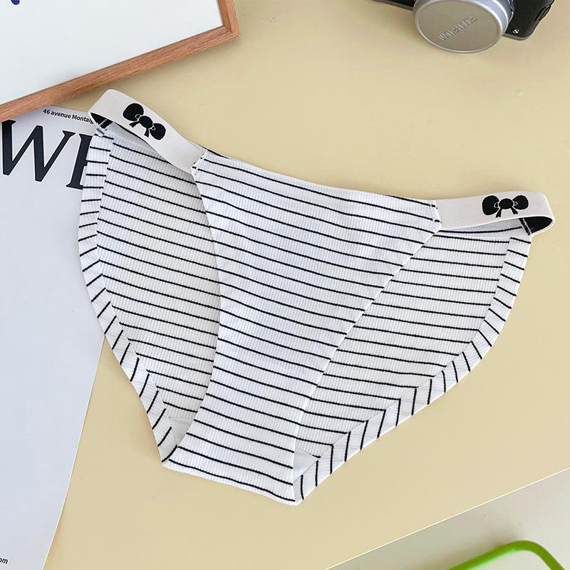 

Striped Printed Seamless Low-waisted Bowknot Panties Threaded Triangle Women s Panties M білий