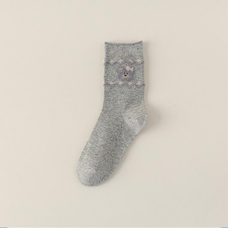 Dame Printemps et Automne Dessin Animé Mignon Animal Douce Idée Fil Bord Ourlet Vent Collège Chaussettes Tube Empilables