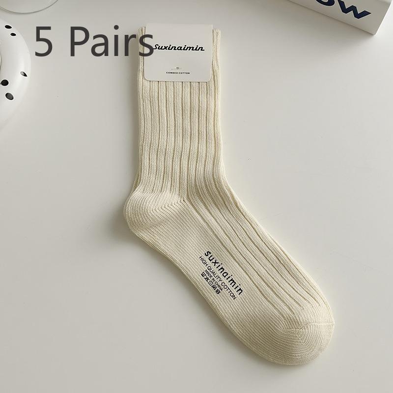 5 Pairs of Female Spring and Autumn Fashion New Pure Cotton Tube Pile Socks