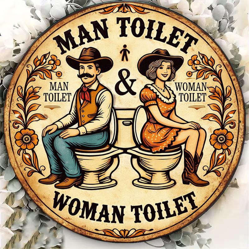 D Vintage Metal Tin Sign Western Cowboy Toilet Sign for Bar Restaurant Caf Game Room Wall Decor