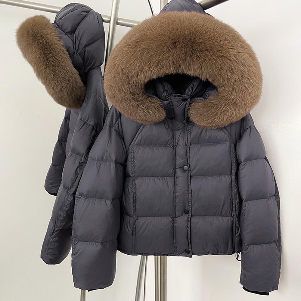 OFTBUY Fluffy Jacket Female Hooded White Duck Down Coat 2025 New Autumn Winter Top Clothing Women Tnick WarmReal Fox Fur Caot