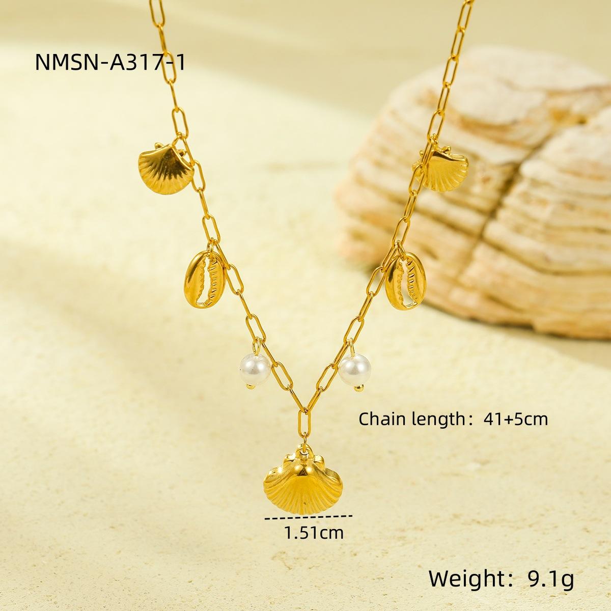 GEMCHIC Women s Ocean Collection Titanium Steel Shell Pearl Drop Pendant Chain Necklace Fashion Stainless Steel Jewelry