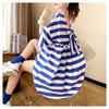 Fashion O Neck Loose Striped Ruffles Bow Backless T Shirt Clothing Summer Oversized Korean Casual Tee Shirt