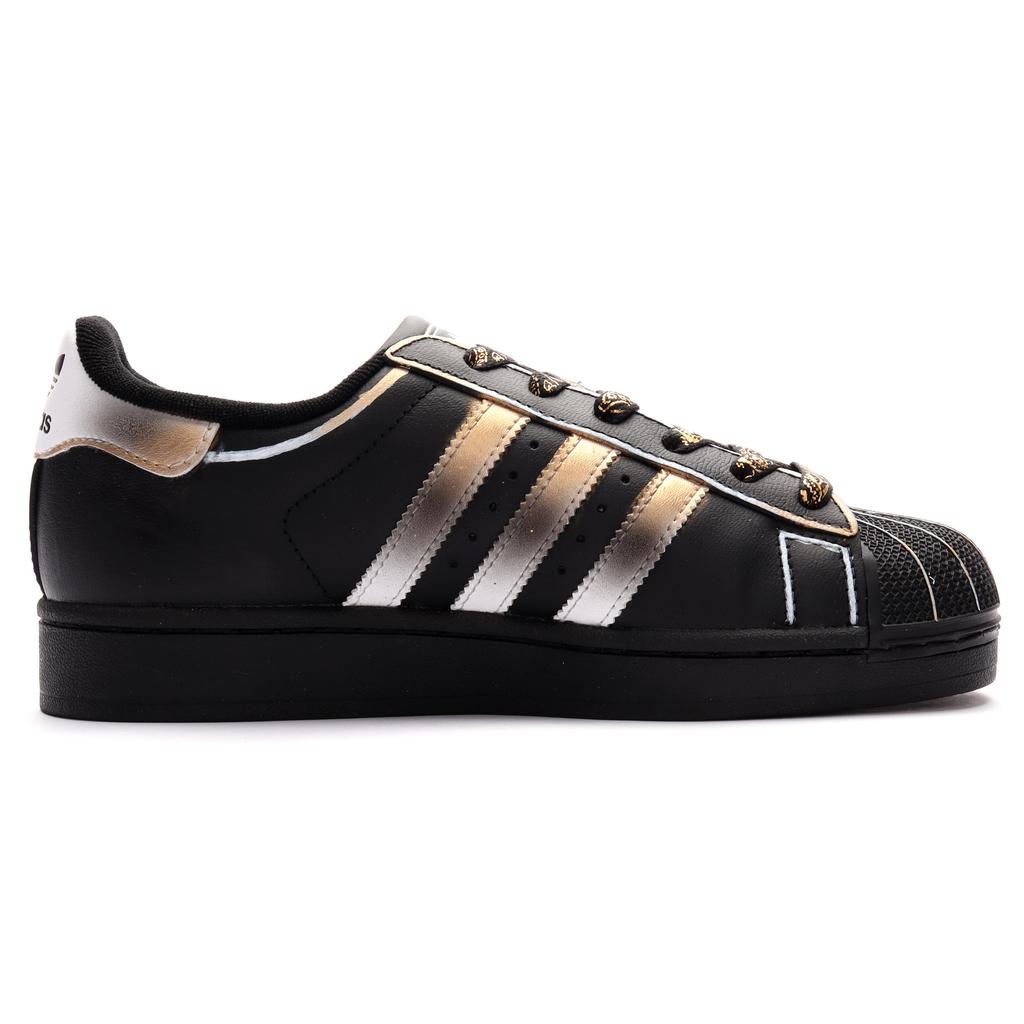 Adidas Originals SUPERSTAR Wear resistant And Lightweight Low top Skateboard Shoes Unisex Black Gold EG4959(Team1326-SBOX)