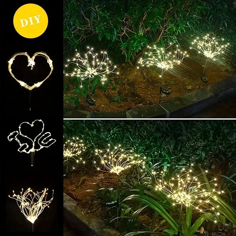 Christmas Solar-powered Firework Lights Garden Landscape Lighting Outdoor Decorative Lights 60/90/120 LED Lawn Lights for Garden and Pathway
