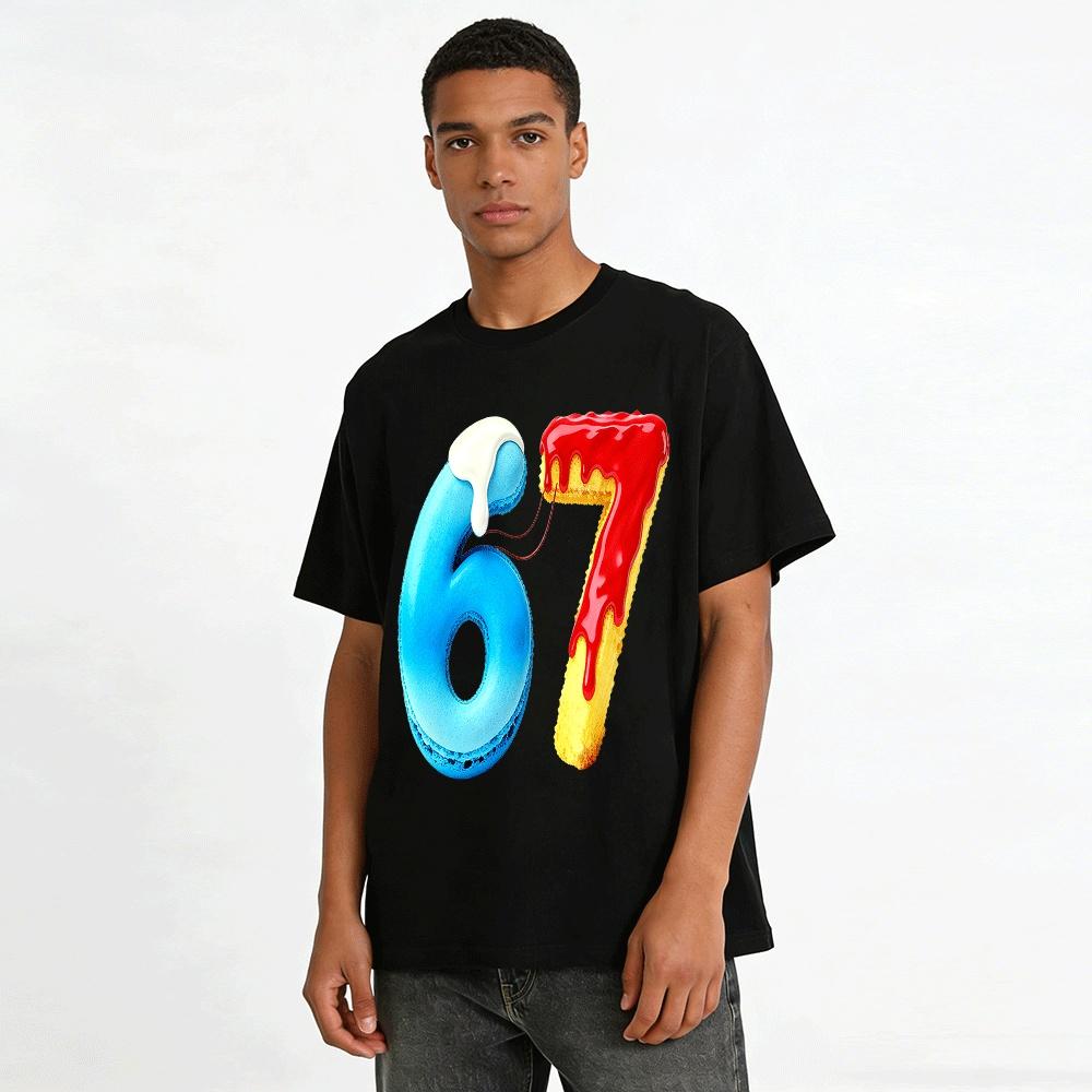 Fun Food Number 67 Print Casual Top For Adults And Teens Pure Cotton T-shirt