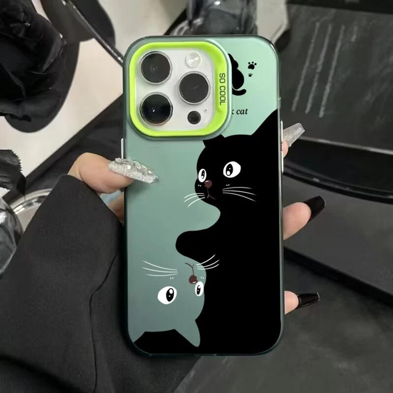 Urocze Kreskówkowe Czarne Koty Etui na Telefon Dla iPhone 16 15 Pro Max 14 13 12 11 Pro Max XS XR 7 8 Plus Wstrząsoodporne Silikonowe Miękkie TPU Pokrowiec