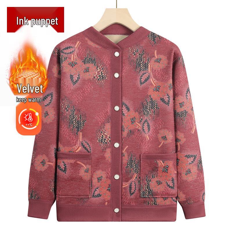 

Moou Elderly Women s Plush Lined Winter Cardigan 4XL