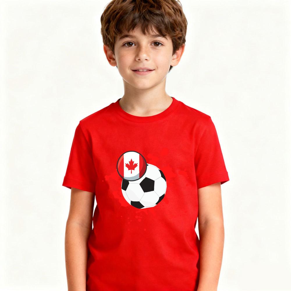 Canada Dual Soccer Ball Paint Splatter Graphic Tee Youth Soccer Fan Soccer Party Supplies Casual Shirt Boys and Girls Summer Top