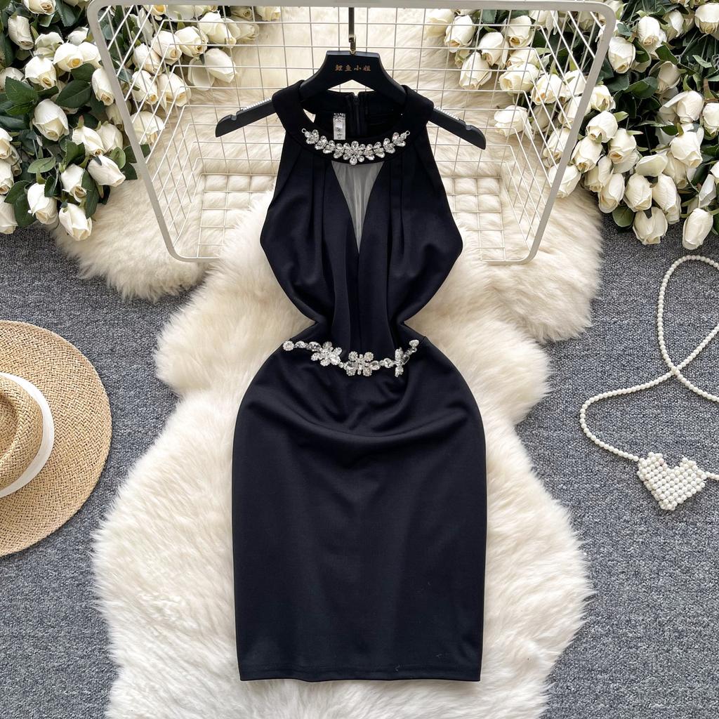 Sommer Damen Luxus Perlenbesatz Schlank Bodycon Mini Kurz Sexy Club Party Kleider