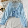 Women Thin Coat Solid Color Sun Protection Summer Chiffon Bow-knot Cardigan Shirt for Daily Wear
