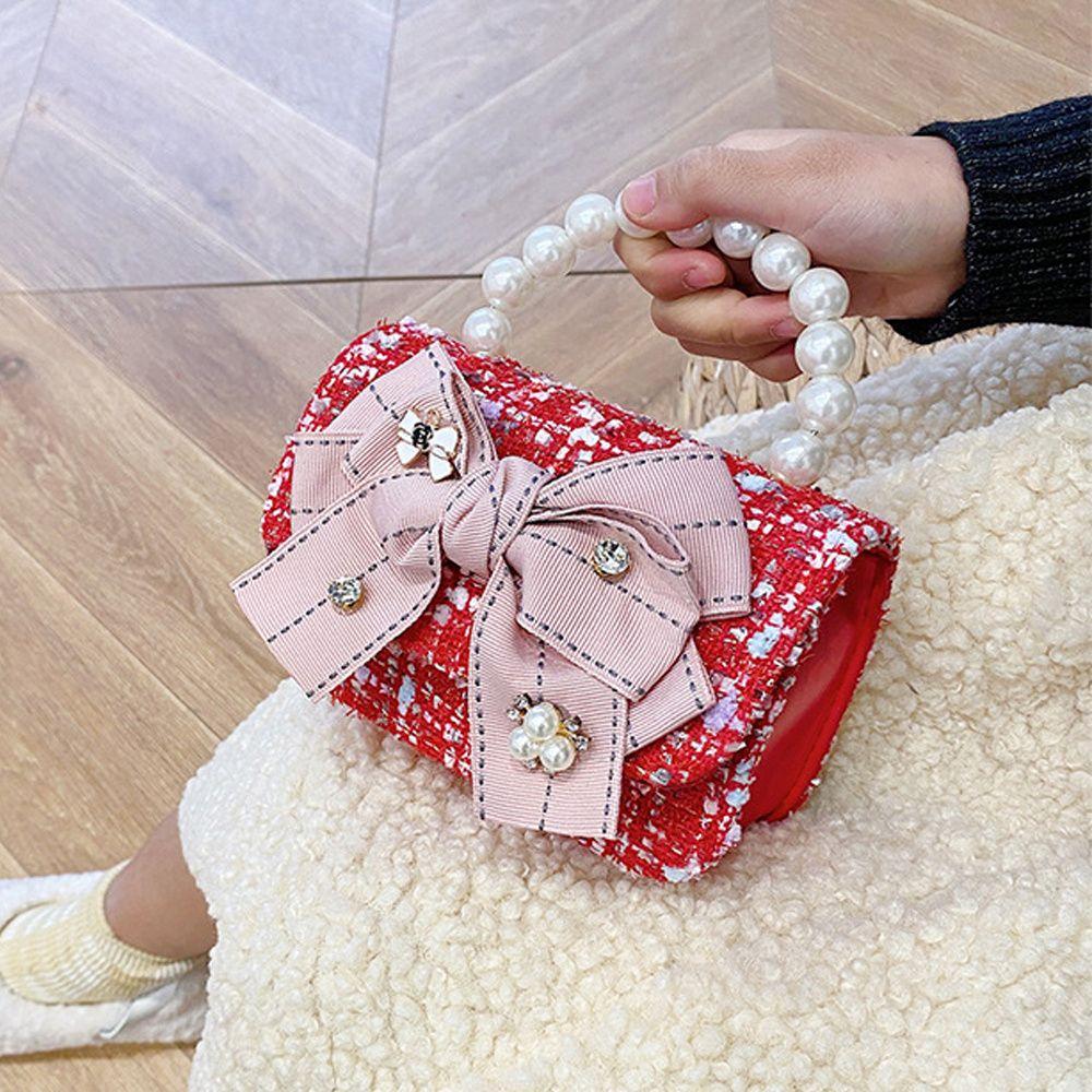 Girl Handbag Backpack Children Pearl Bow Bag Cute Messenger Shoulder Bag Baby Coin Purse Candy Wallet Bag Chain Flap Bags
