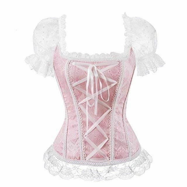 Pink Lace Short Sleeve Corset Top Style Corselet Corsets