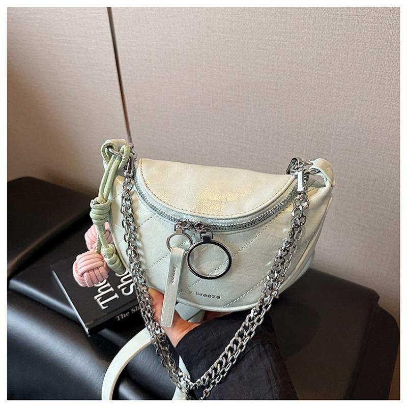 

Niche trend summer new saddle shoulder bag trendy chain messenger bag pu simple style women s bag зелёный