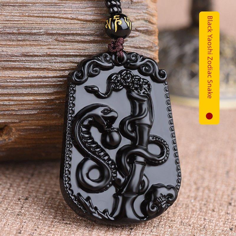 

Подвески из обсидиана с китайским зодиаком, год рождения, мужское и женское ожерелье, украшения в этническом стиле, минималистичные элегантные студенческие украшения Zodiac Snake