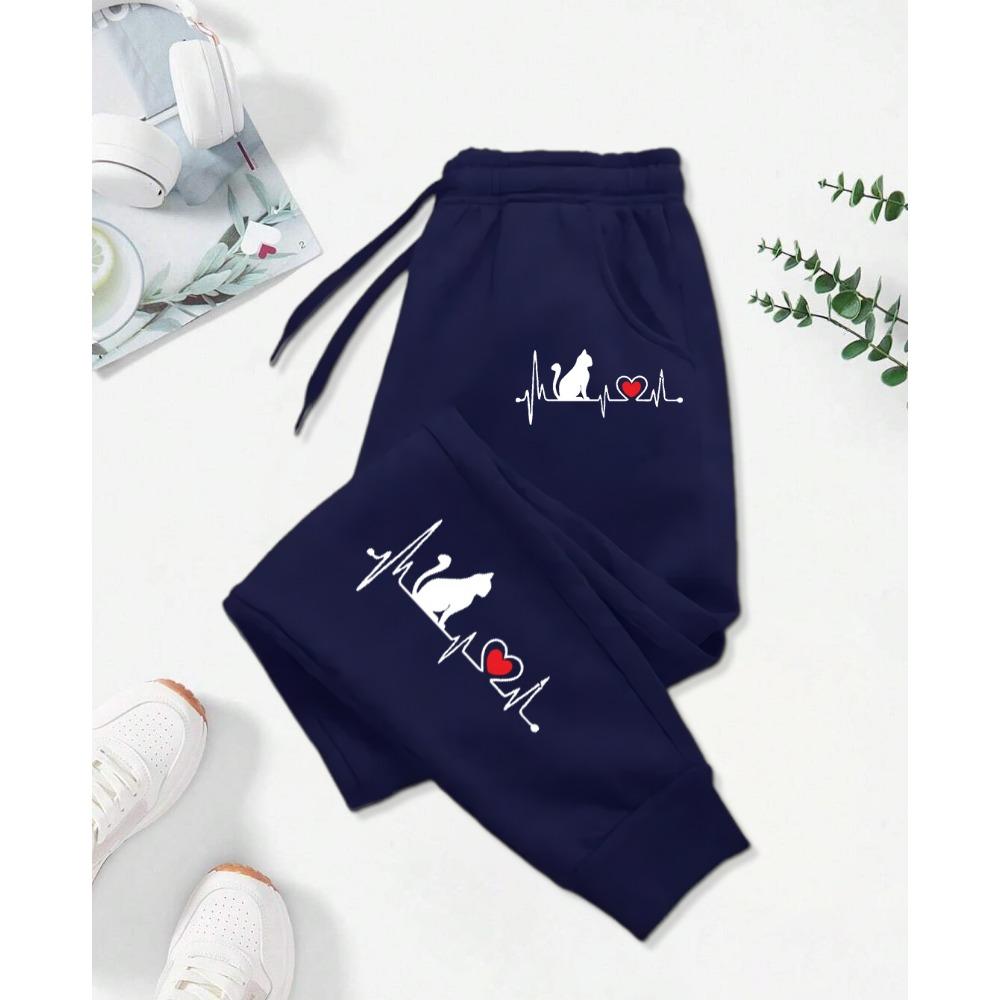 Dog Red Heart Electrocardiogram Printing Printed Woman Pant Street Soft  Sweatpants Sport Fashion Trousers Autumn Pants