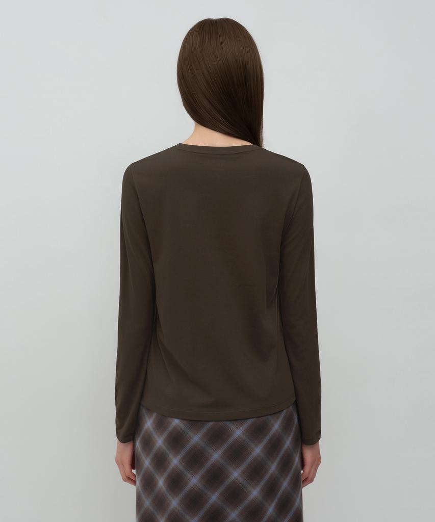MUSINSA STANDARD WOMAN Women'S Flexible Crew Neck Long Sleeve T-Shirt [Dark Brown]