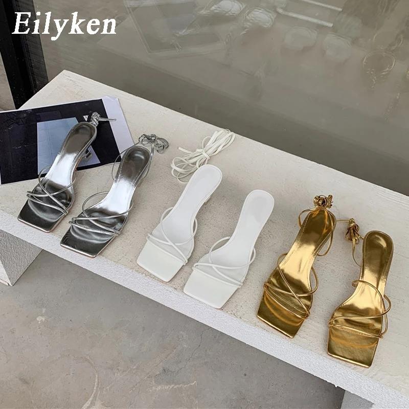 Eilyken Fashion Women Sandals Thin Low Heel Lace Up Rome Sandal Summer Gladiator Casual Sandal Narrow Band Shoes