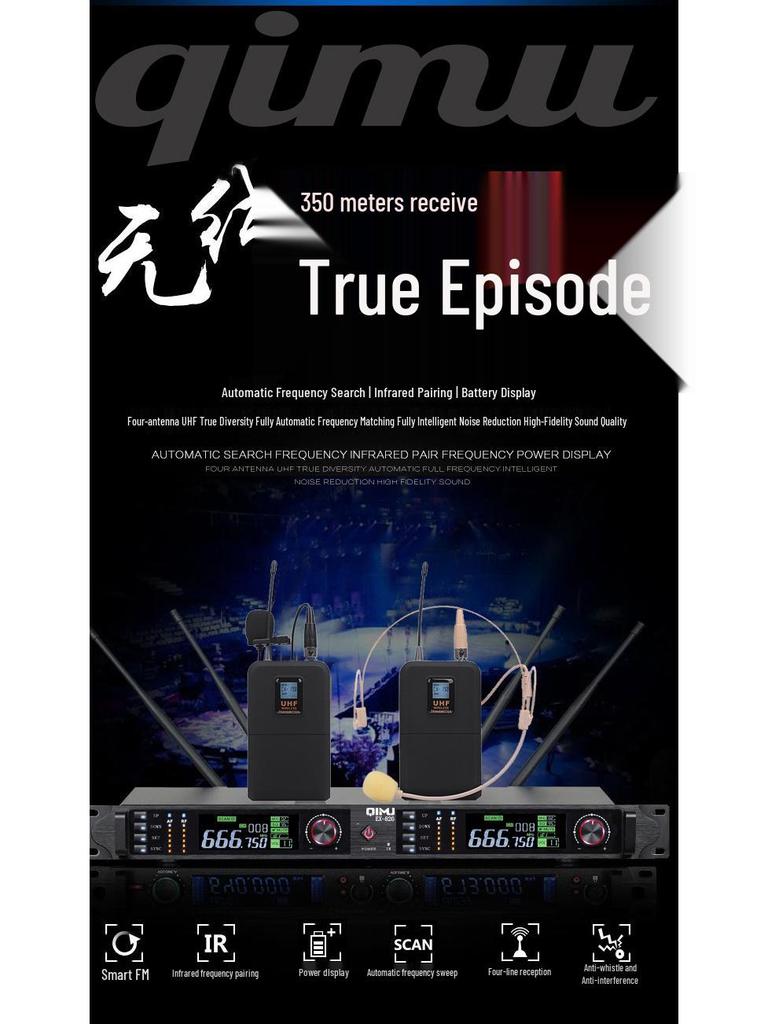Wireless Diversity Microphone Set: Dual Ear-Mic & Quad Lavalier for Professional Stage Use, Free Shipping