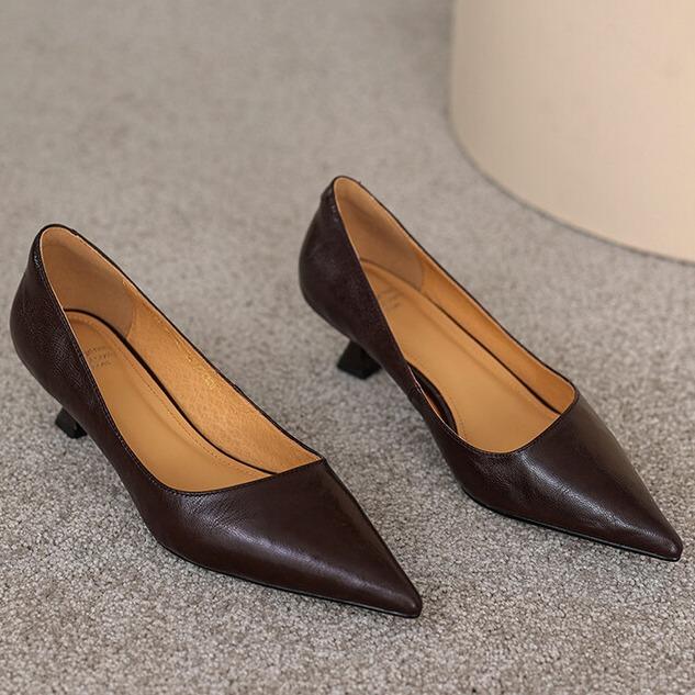 Four colors optional~ autumn sheepskin high heels women's pointed commuting OL work shoes light mouth wine glass and high heels