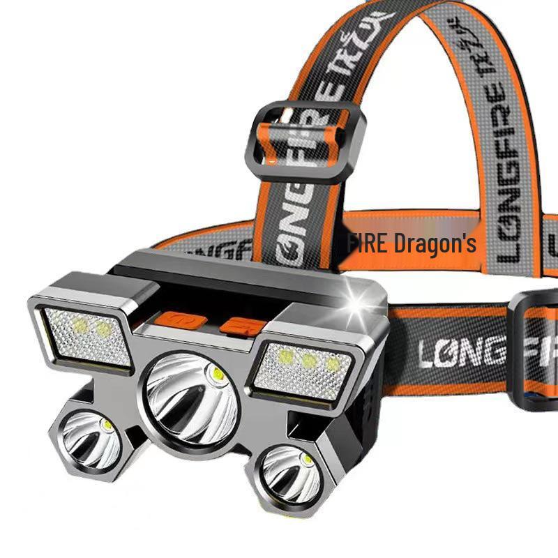 Rechargeable Super Bright LED Headlamp for Outdoor and Tactical Use, Long-Range Five-Head Design
