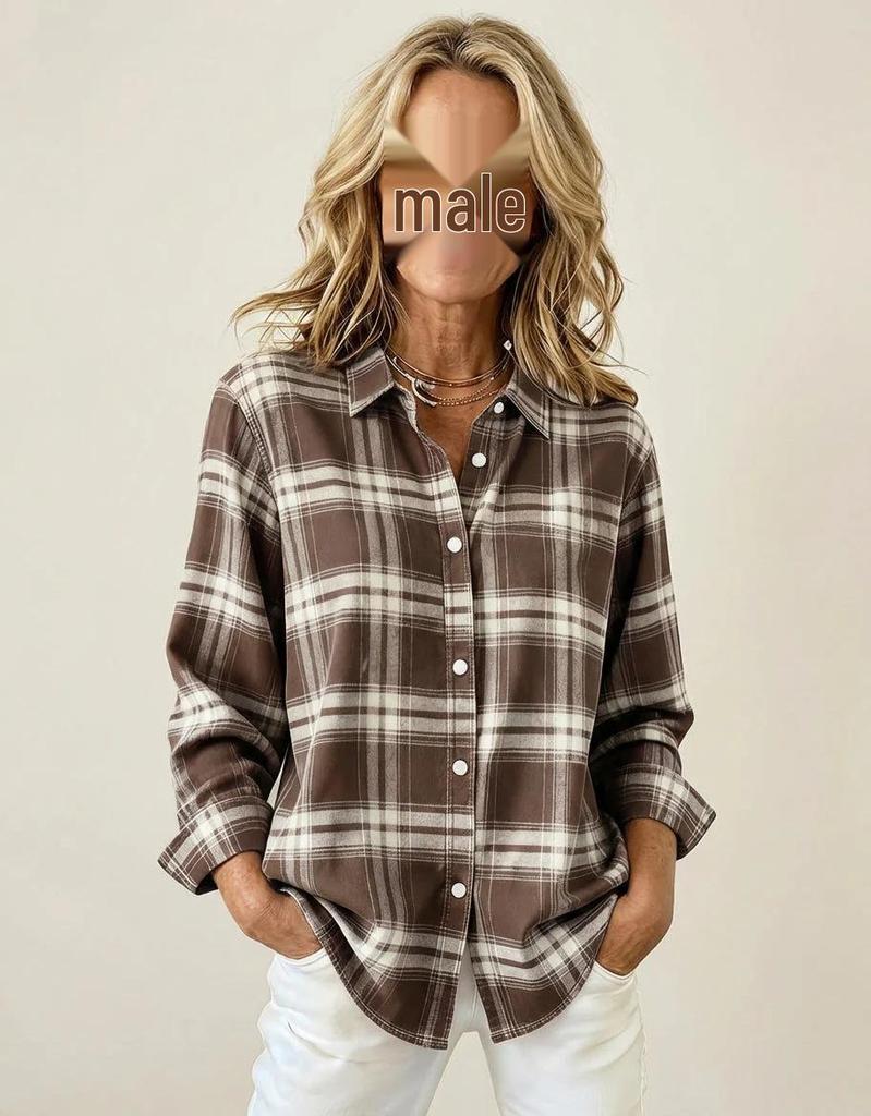 Women's European & American Striped 3D Print Casual Loose Long Sleeve Shirt
