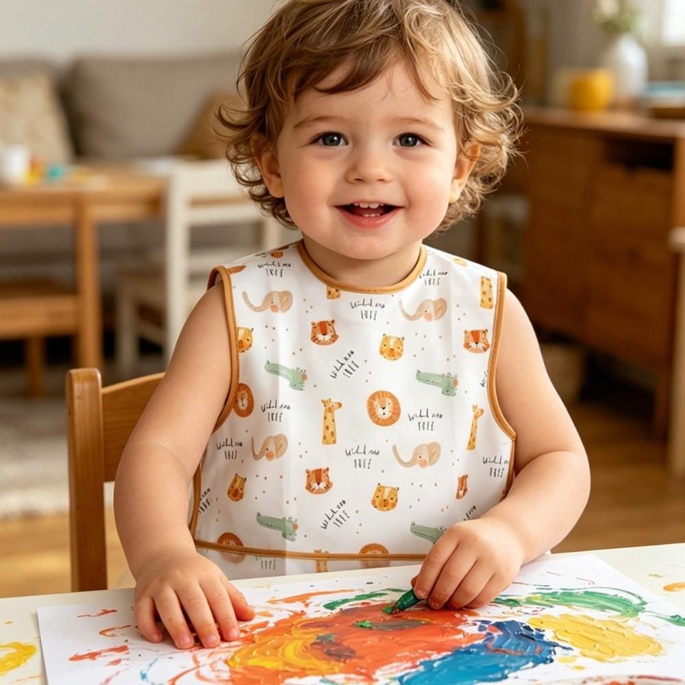Waterproof Toddler Eating Apron Sleeveless Design Kids Smock Bib Baby Feeding Bib For Infant Girls