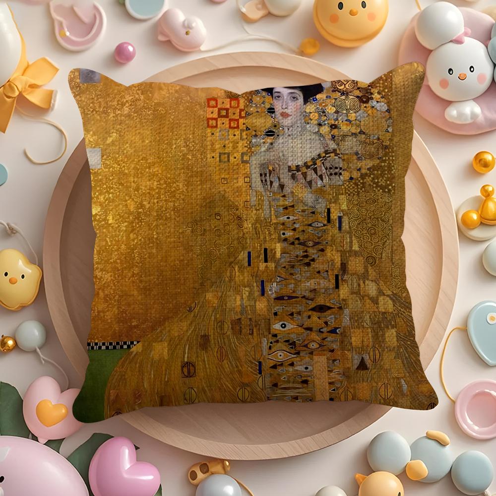 Gustav Klimt Oil Painting Cushion Cover Natural Linen Organic Fabric Double-Sided Printing Sofa Home Decor Gift Pillow Case